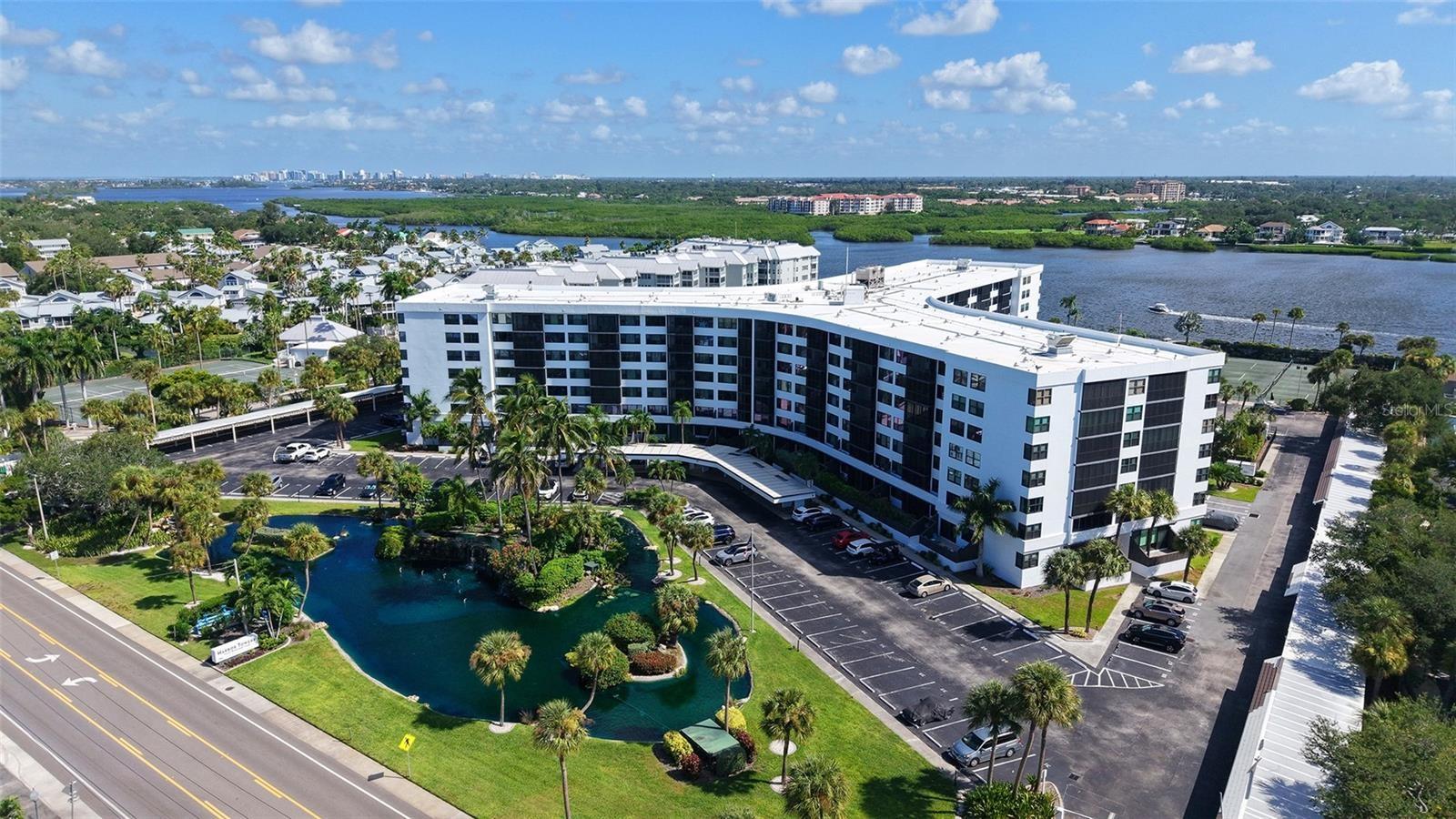 Aerial of Harbor Towers on Siesta Key