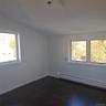 Unfurnished room with dark wood-type flooring, a baseboard radiator, and vaulted ceiling