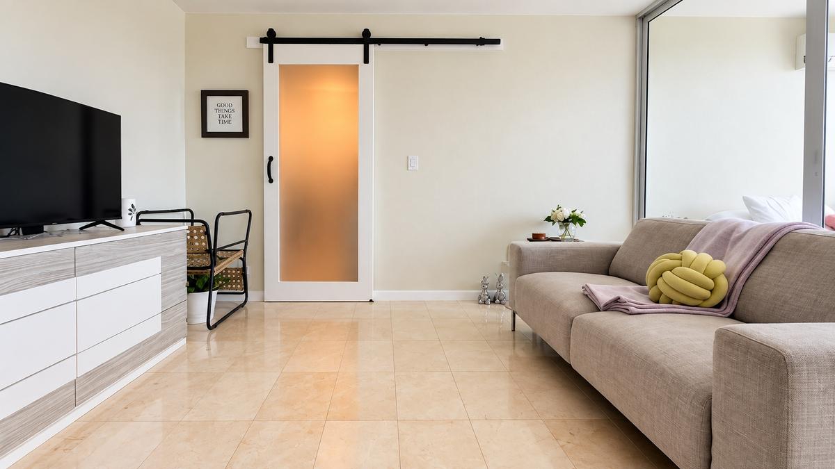 Living Room towards Laundry and Bathroom