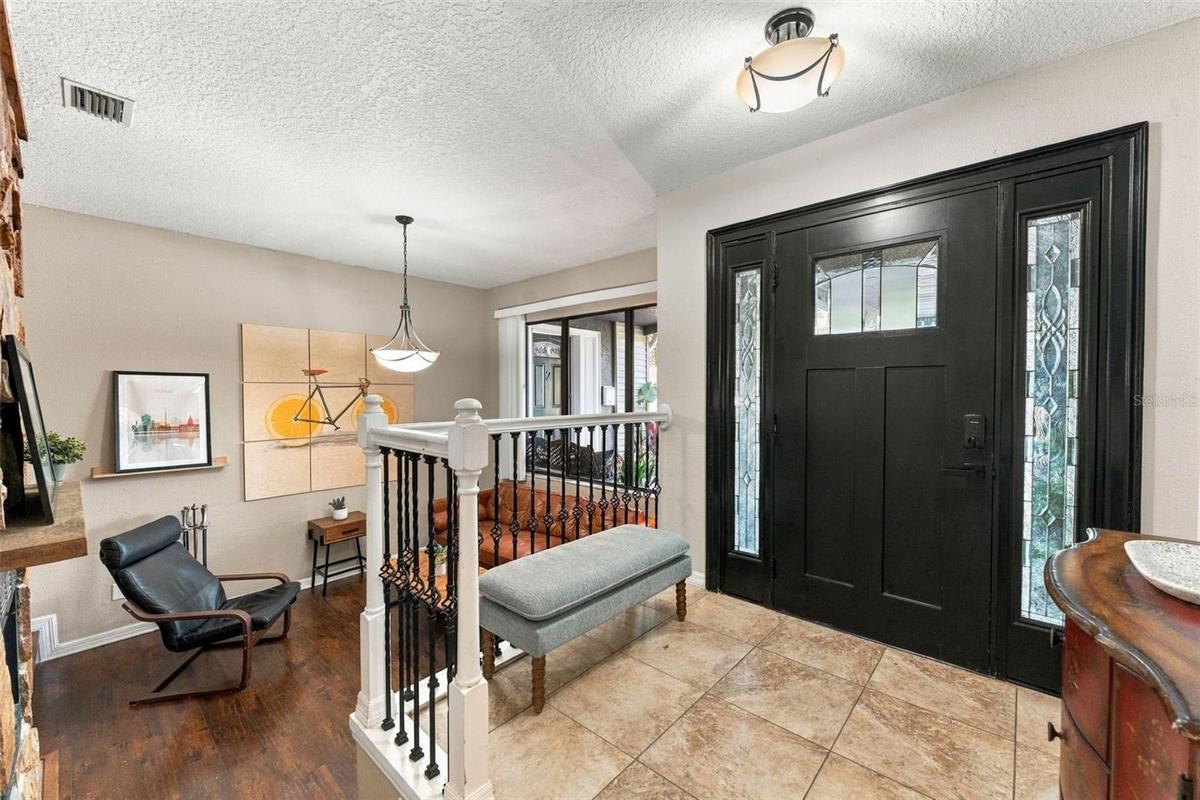Foyer and sunken living room