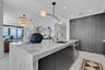 Oversized quartz center island with seating space.