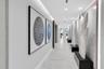 Sophisticated lobby lounge with contemporary art.