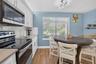 Modern kitchen with white cabinetry and stainless steel appliances