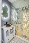 Powder room on the 1st floor with brand new sink, mirror and toilet