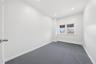 Recessed ceiling lighting, white painted walls, gray carpeting, and window with blinds