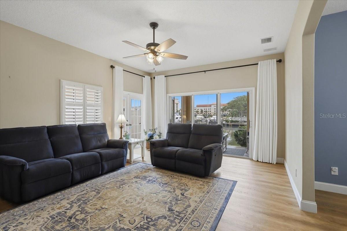 Cozy family room overlooking gorgeous water views
