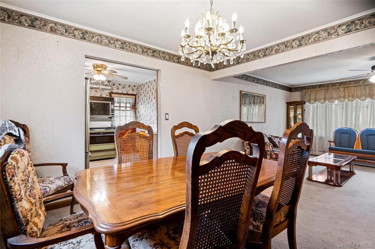 View from the corner of the dining room looking into the kitchen.