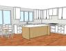 Kitchen with Island. Designer light pendants to be installed above the island