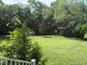 Expansive green lawn with mature perimeter trees and white baluster railing