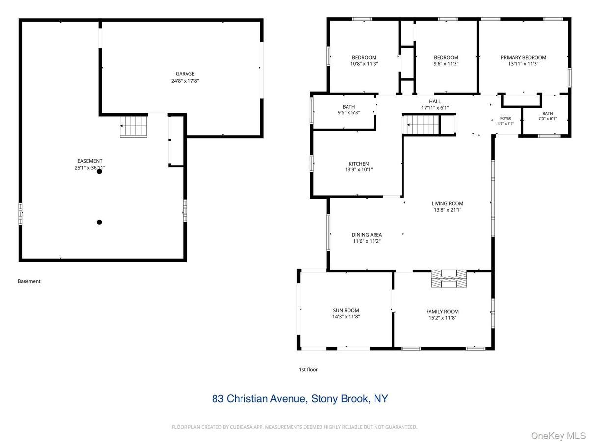 Floor plan of first floor and basement