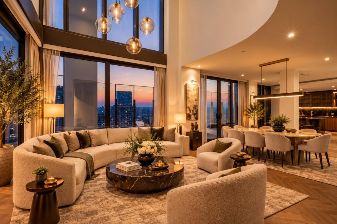 Canary Wharf Penthouse Living - This is a virtually staged image intended to help buyers visualise the room’s potential.