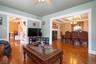 Living room with beamed ceiling