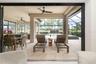 Six descending hurricane/storm shades are remote controlled and offer protection as well as peace of mind. The shades in each of the 6 framed openings