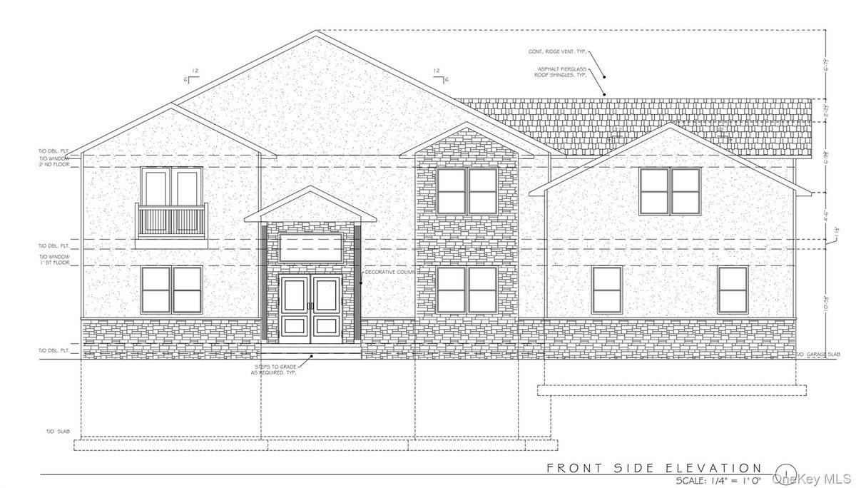 Architectural front elevation of the proposed home. Plan illustration, not a photograph of a completed home.