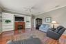 Family room with freestanding electric fireplace