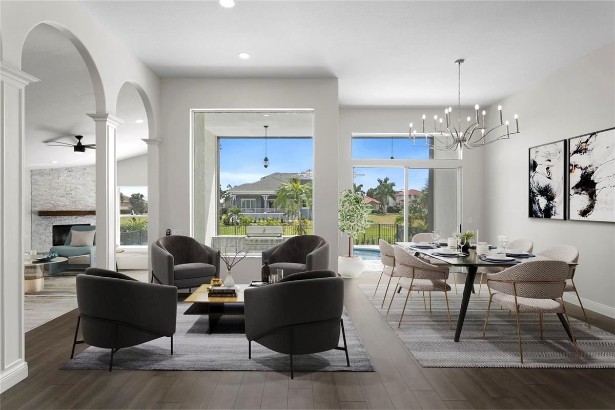 Virtually staged living and dining areas.
