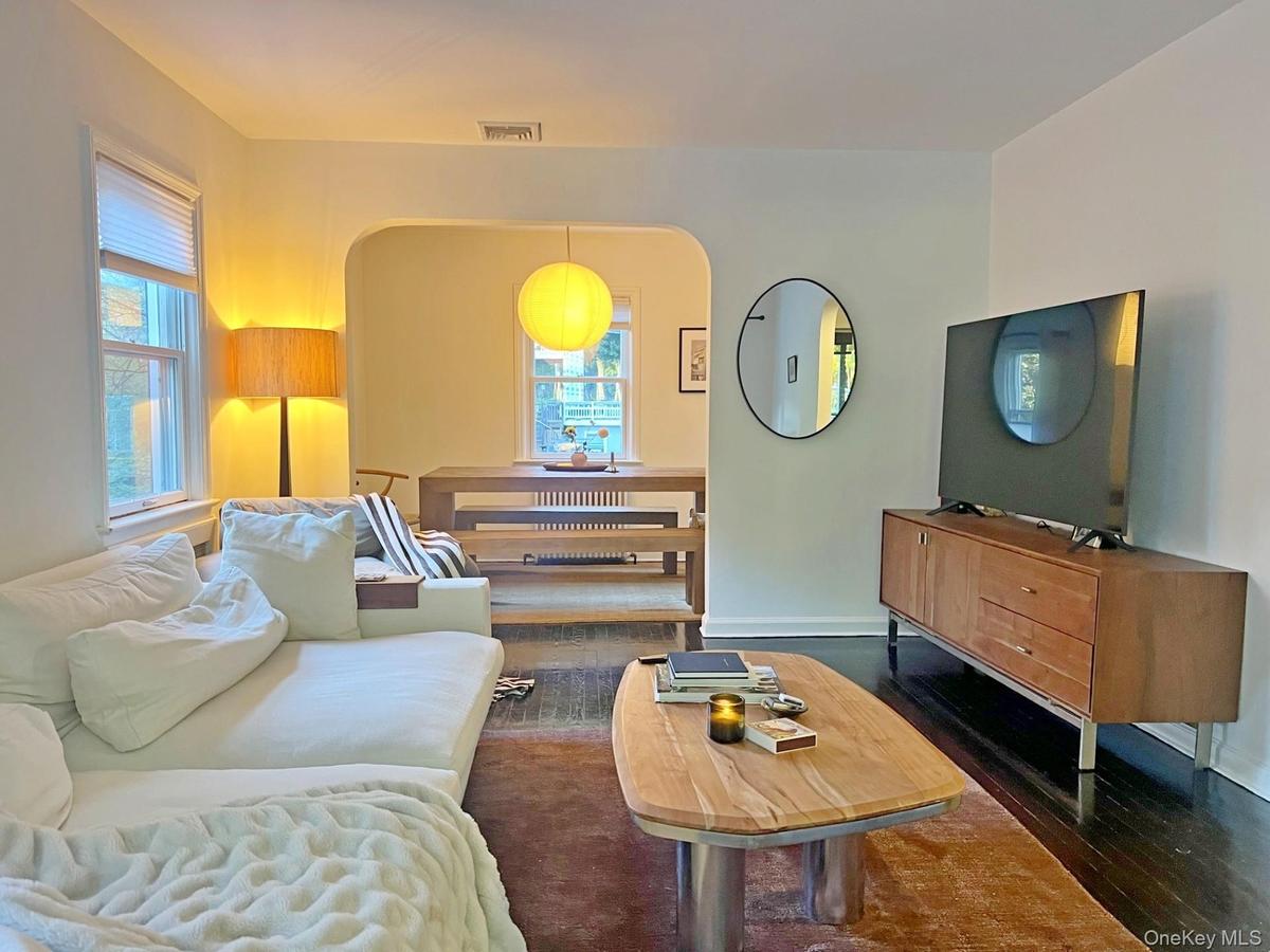 Large open living room and dining room.