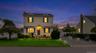 Two-story residence featuring siding exterior, an arched entry, and blue window shutters