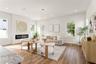 great room with quartz fireplace