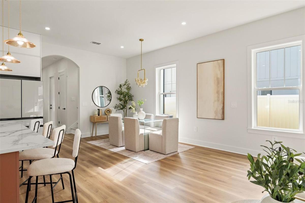 Natural light in kitchen and dining