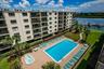 Aerial view of the Inground Pool and Spa, Directly on the Intracoastal with Newly Constructed Boat Slips!