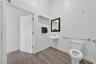 Restroom with view of exit door.