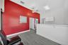 Reception area facing two offices