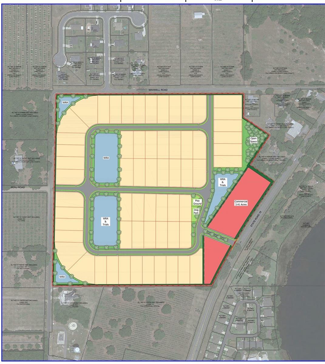 Concept plan: 62 detached homesites, fits approved PUD (LPG, Jul 2023)