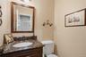 Beautiful 1st Floor Powder Room! Granite Topped Custom Wood Vanity & Porcelain Tile Floors!