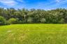 Expansive, fully fenced backyard featuring a lush lawn and mature native trees that provide a private, natural setting.