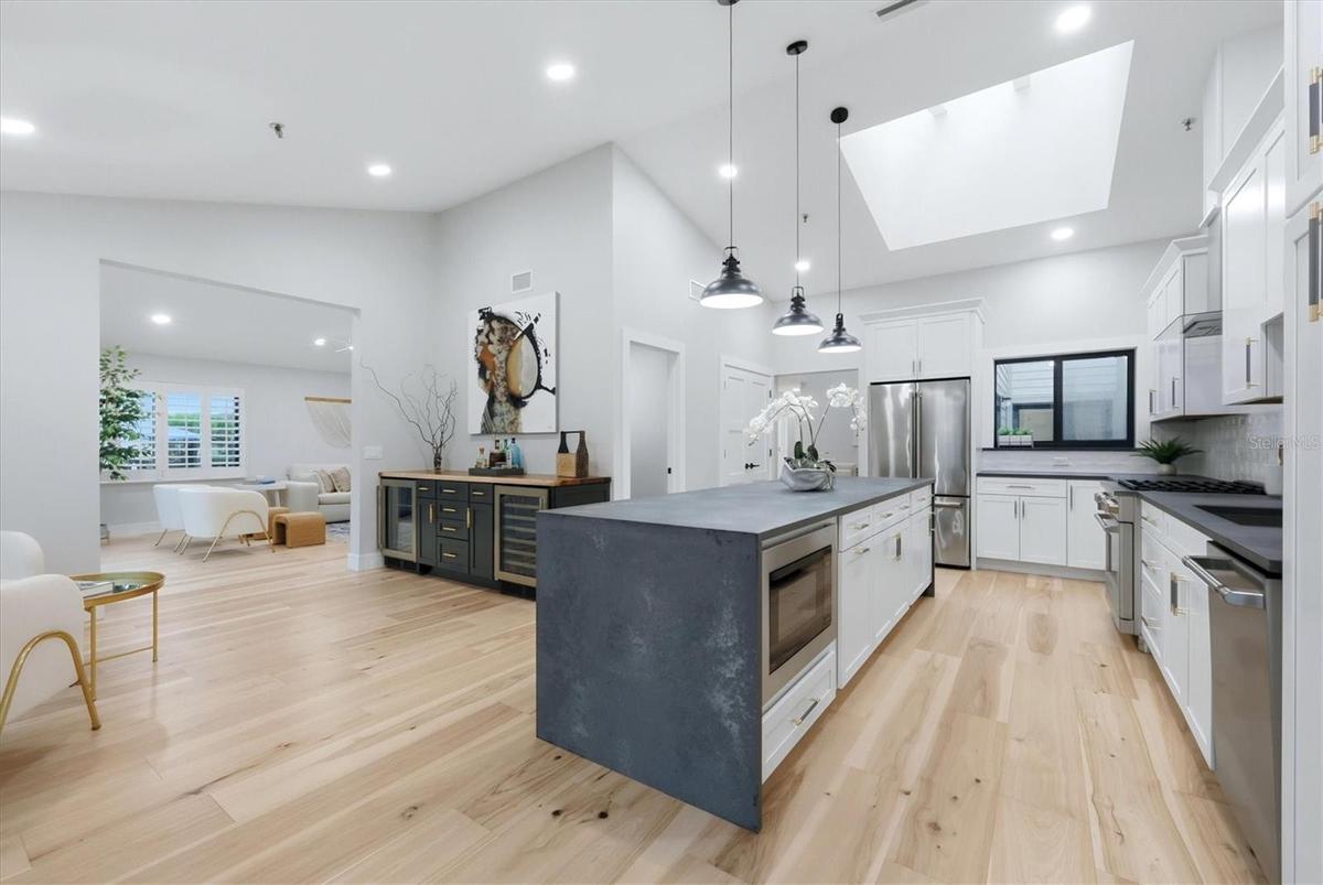 Kitchen opens to bar area