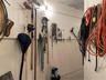 Plenty of hooks and peg board for hanging tools and equipment