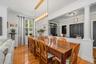 The dining area can sit all your dinner guest comfortably.  Yes the lighting fixtures stay.