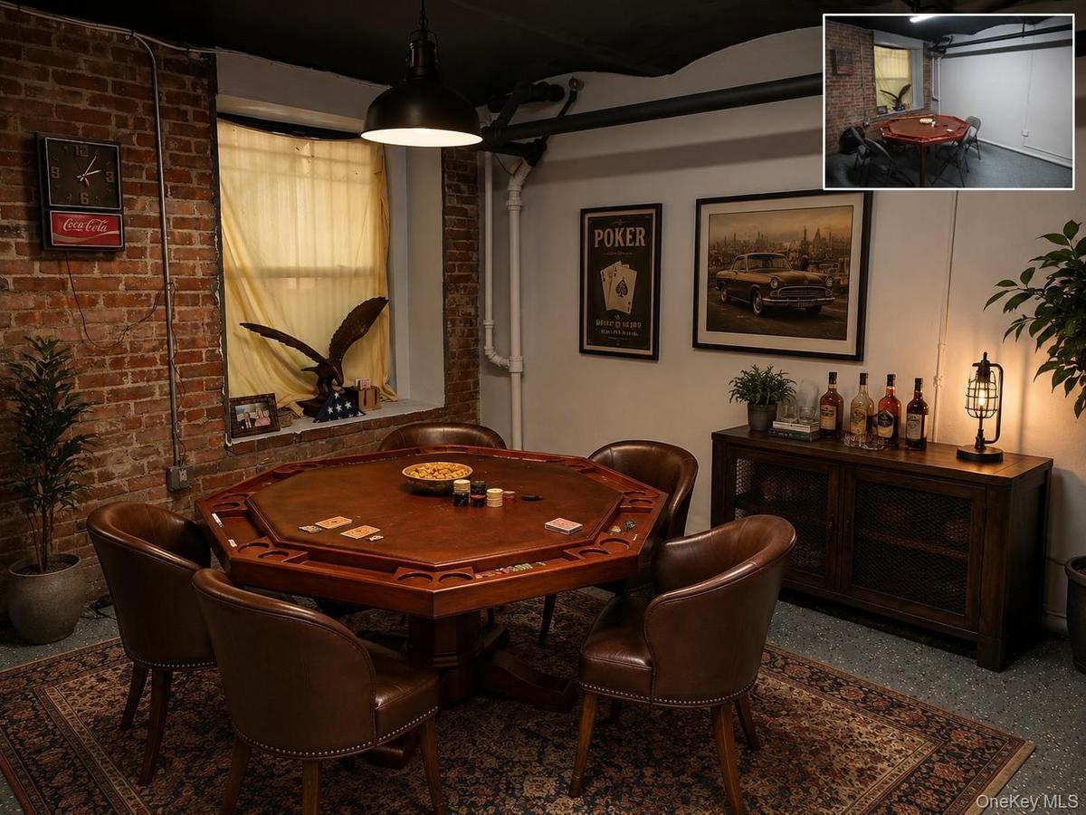 Full basement with poker table(not included). (partially virtually staged)