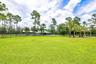 Expansive grassy area with natural fencing and mature trees