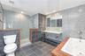 Spa like bath with double sinks, walk in shower