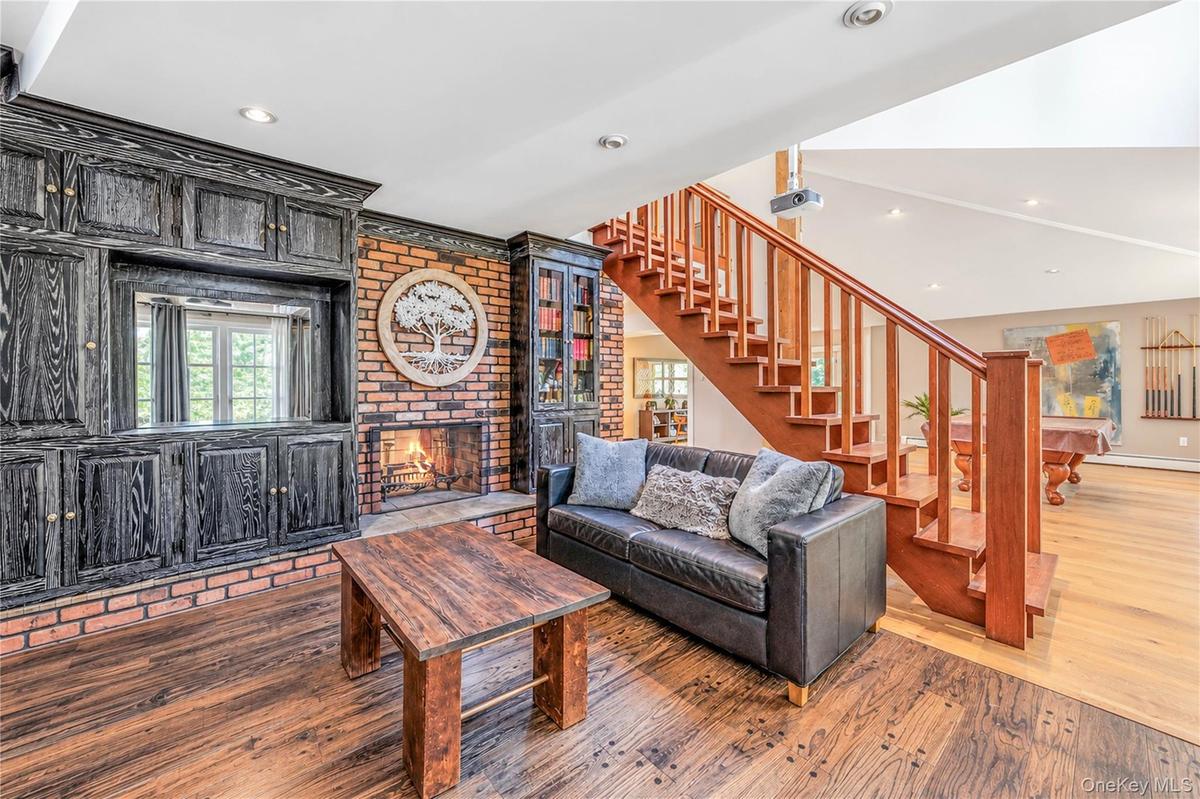 Double sided brick fireplace
