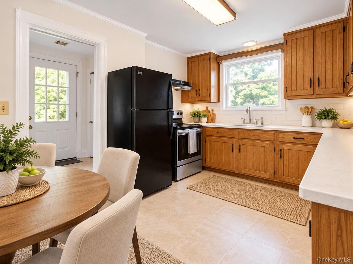 Virtually Staged Eat-In KitchenThis bright and inviting eat-in kitchen has been thoughtfully virtually staged to showcase its functionality, charm, an