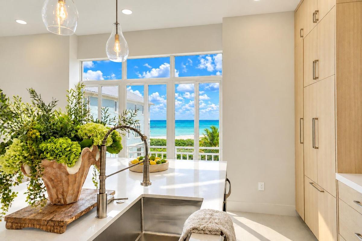 Kitchen island and ocean view