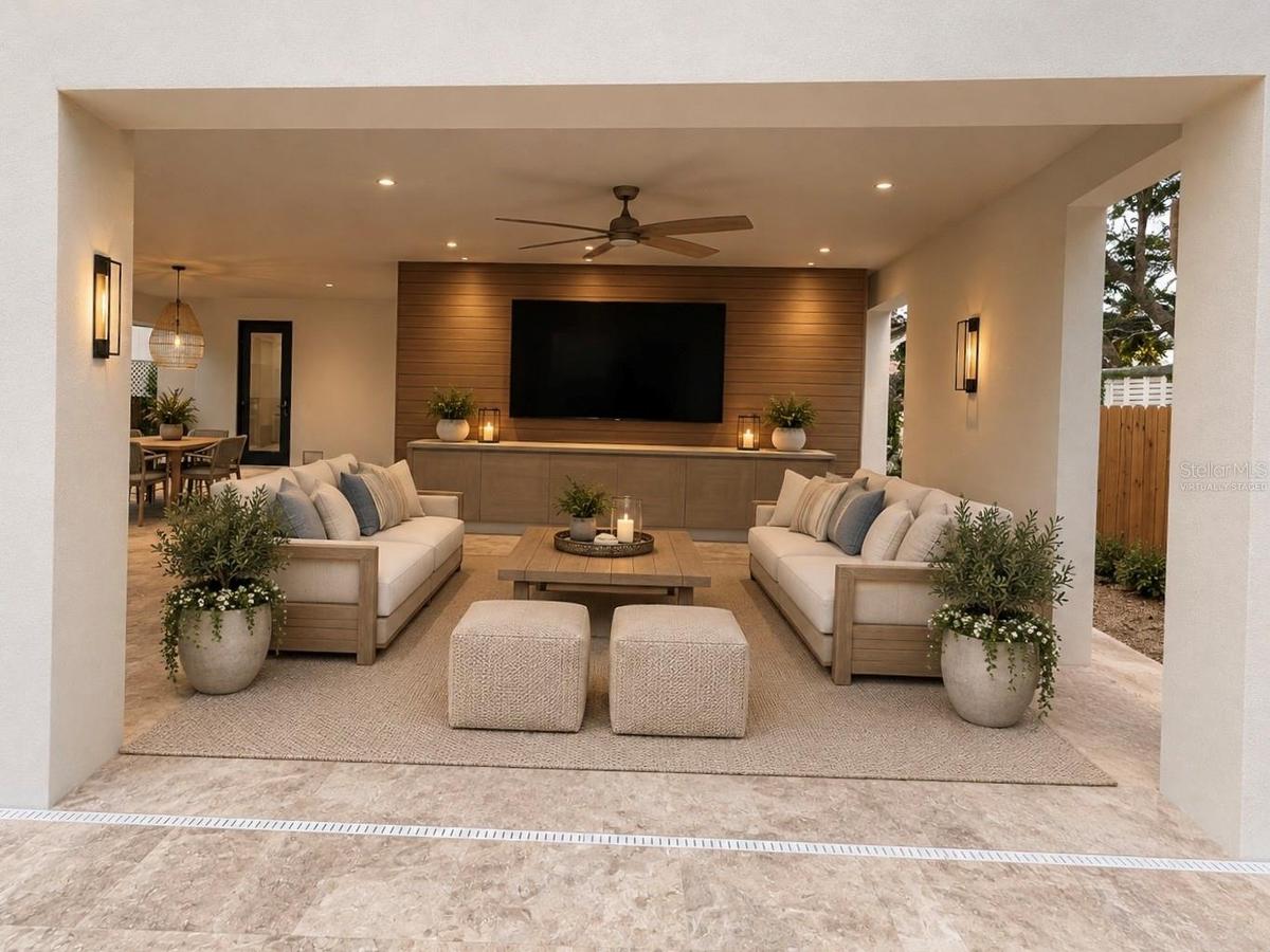 Virtually Staged Outdoor Living. Accent wall not included.