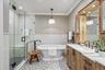 Spa inspired bathroom with soaking tub and oversized shower