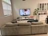 Built-in white storage console with integrated drawers
