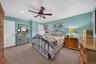 Spacious room featuring carpeting, recessed lighting, and a ceiling fan with integrated lighting