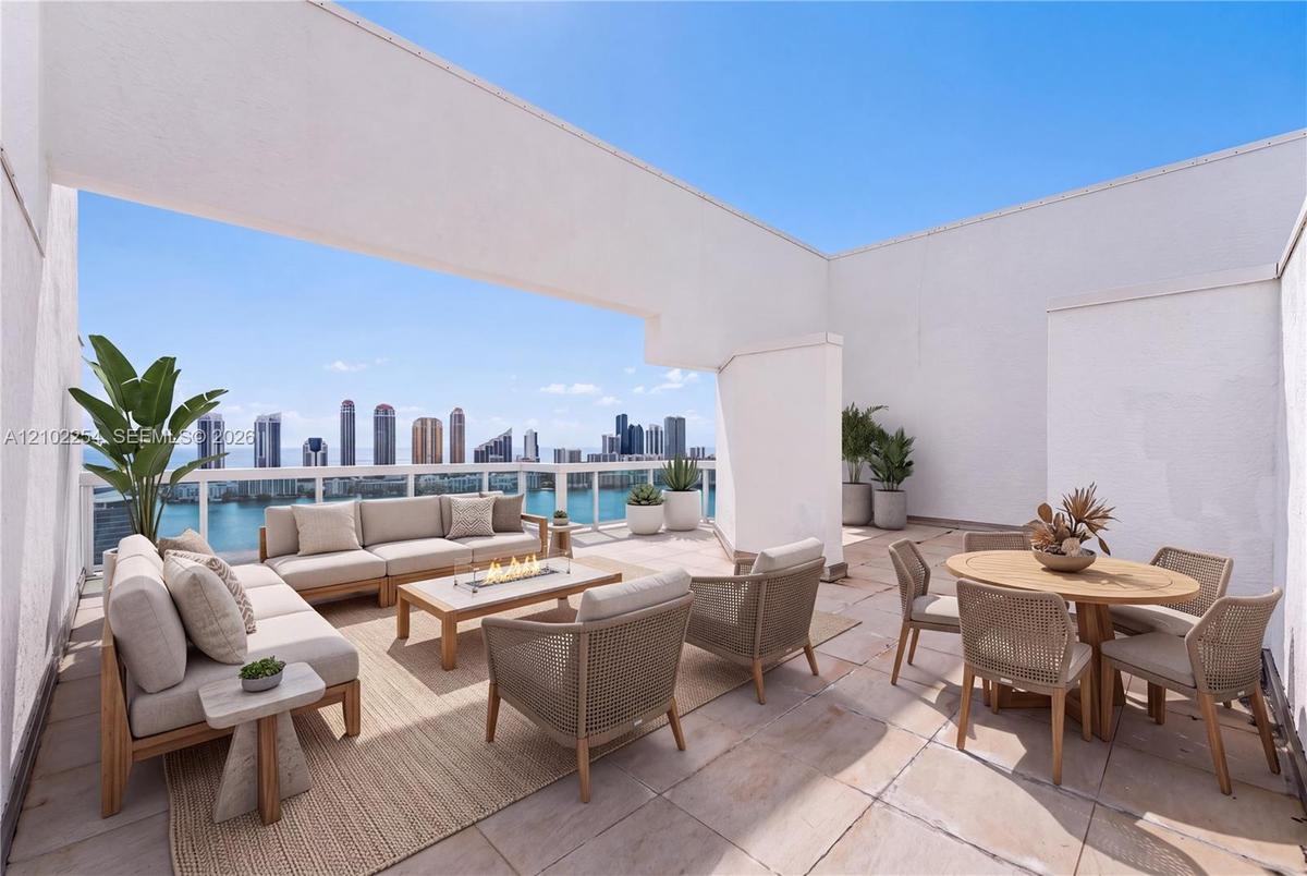 Private Rooftop. virtually staged. Furniture and décor are digitally added and are not included in the sale