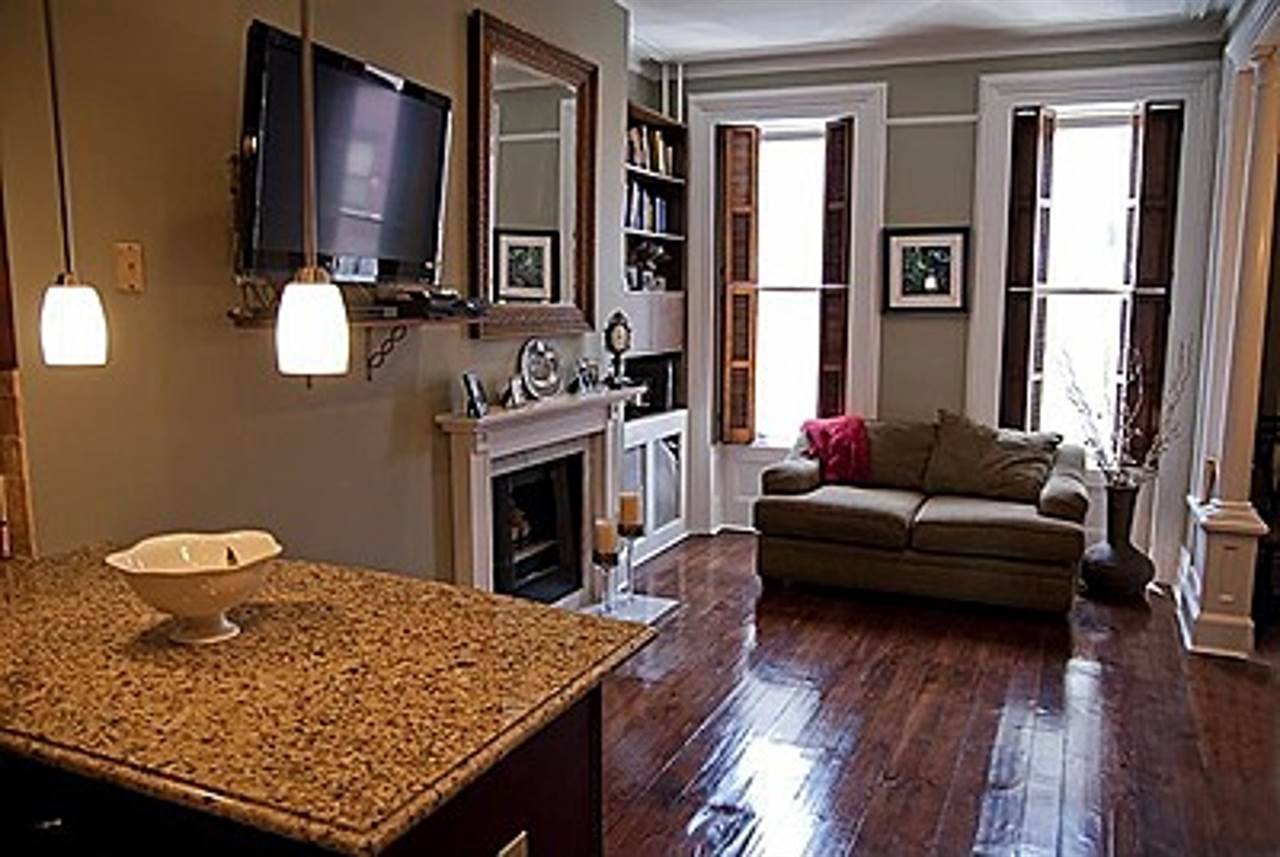 761 sq foot condo with tons of original details including wide plank pine hardwood floors