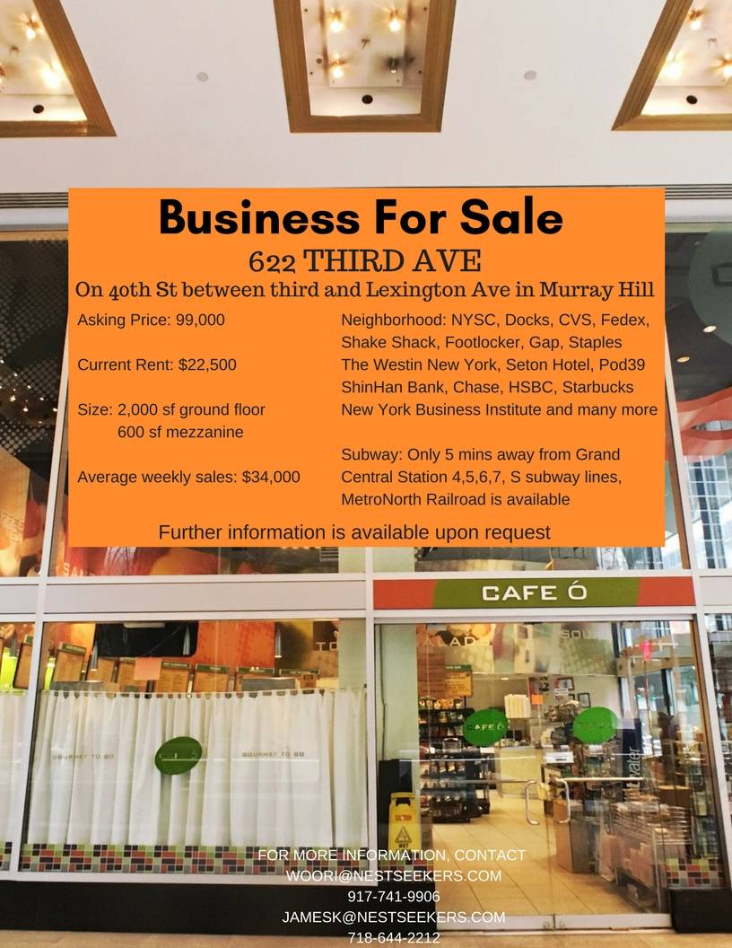 Business for Sale! Deli Cafe in Murray Hill, 5 mins from Grand Central!