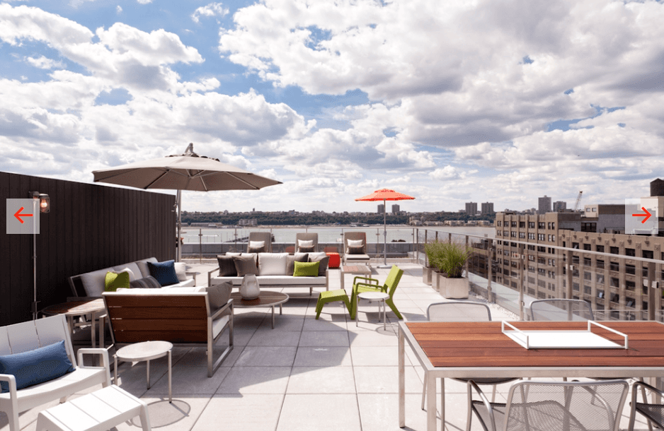 NO FEE!! Incredible 1 bedroom w/ terrace overlooking the Hudson River! Floor to ceiling windows, in-unit washer/dryer, indoor & outdoor pool, Jacuzzi, spa, fitness center w/ classes, and more! Hell's Kitchen!!