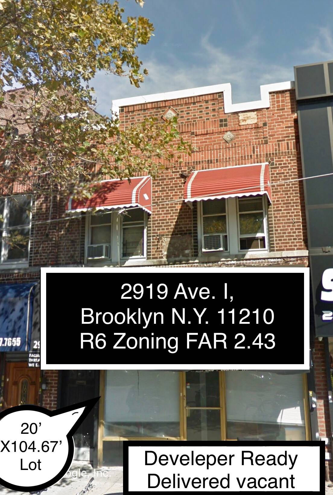 2919 Avenue I, Brooklyn New York 11210. A Mix-Use Development Opportunity, with air rights 12,000 ft. buildable space, R6 Zoning 2.43 FAR, also a combo deal is possible with an additional 4, adjacent lot’s with approx 60,000 ft. of buildable space.