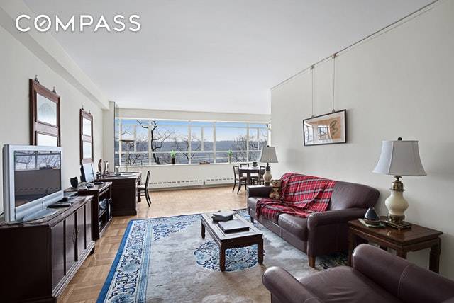 Extra spacious and sunny Two Bedroom, Two Bath with high ceilings, huge casement windows and fabulous Hudson River views from this extremely unique J line offering.