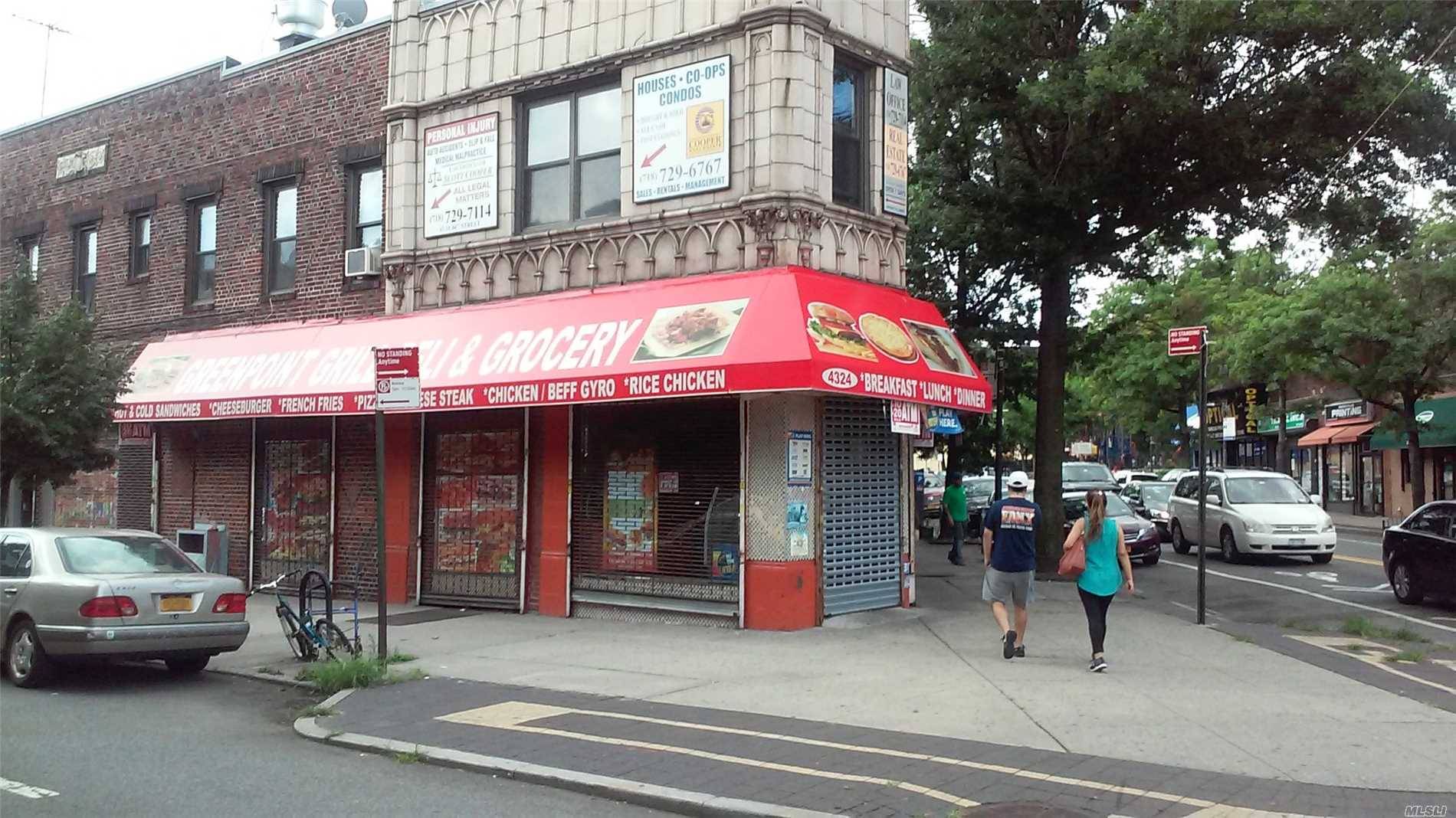 Tri Intersection Corner Store Triple Aaa Shopping Area, Of Greenpoint Ave, Sunnyside, Woodside, Queens, 80 Feet Of Frontage/Glass.